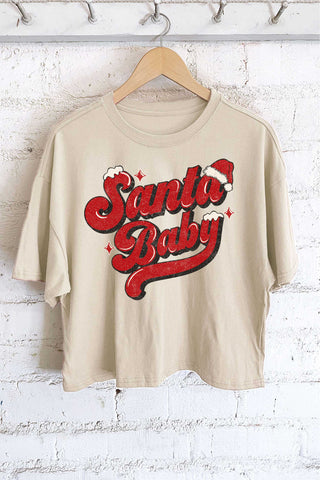 RED SANTA BABY STAR GRAPHIC LONG CROP TOP - Rise and Redemption