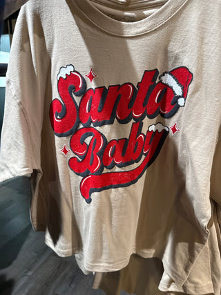 RED SANTA BABY STAR GRAPHIC LONG CROP TOP - Rise and Redemption