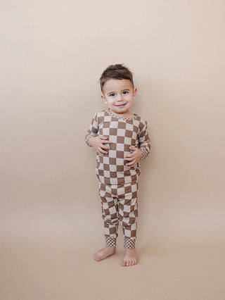 Ribbed Bamboo Two Piece Set | Latte Checkered - Rise and Redemption