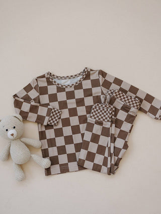 Ribbed Bamboo Two Piece Set | Latte Checkered - Rise and Redemption