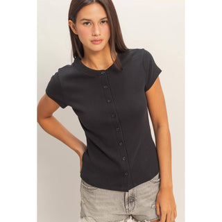 Ribbed Button - Front Crew Neck Top - Rise and Redemption