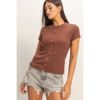 Ribbed Button - Front Crew Neck Top - Rise and Redemption