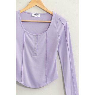 Ribbed Long Sleeve Button Front Top - Rise and Redemption