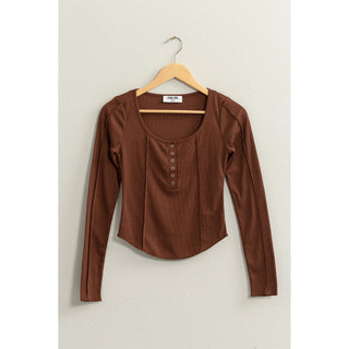 Ribbed Long Sleeve Button Front Top - Rise and Redemption