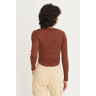 Ribbed Long Sleeve Button Front Top - Rise and Redemption