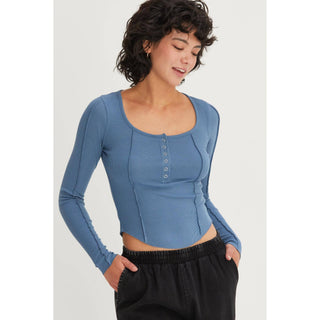 Ribbed Long Sleeve Button Front Top - Rise and Redemption