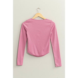 Ribbed Long Sleeve Button Front Top - Rise and Redemption