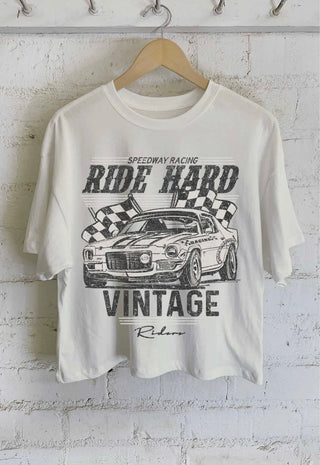 RIDE HARD VINTAGE CAR GRAPHIC LONG CROP TOP - Rise and Redemption