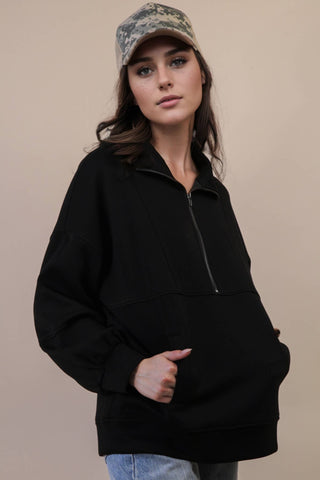 Riley Half Zip UP Oversized Casual Comfy Knit Top - Rise and Redemption