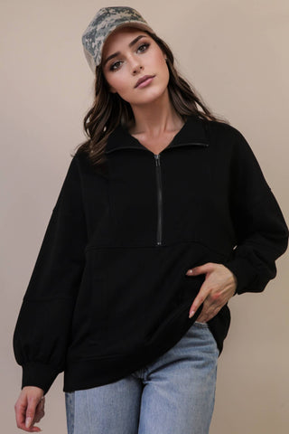 Riley Half Zip UP Oversized Casual Comfy Knit Top - Rise and Redemption