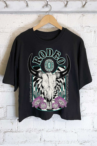 RODEO COW SKULL FLOWER VINTAGE WESTERN GRAPHIC LONG CROP TOP - Rise and Redemption