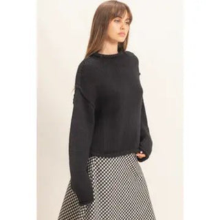 Rolled Collar Loose Knit Sweater - Rise and Redemption