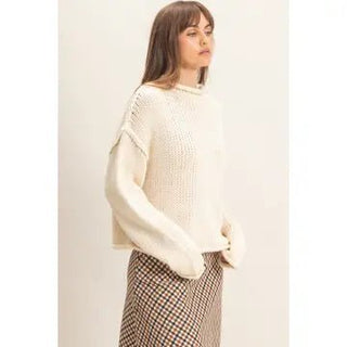 Rolled Collar Loose Knit Sweater - Rise and Redemption
