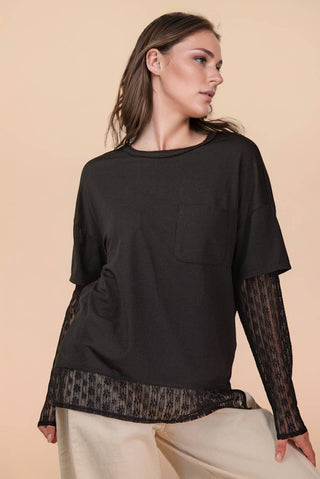 Roxy Oversized Casual Knit Top W/ Lace - Rise and Redemption