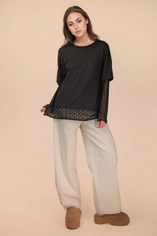 Roxy Oversized Casual Knit Top W/ Lace - Rise and Redemption