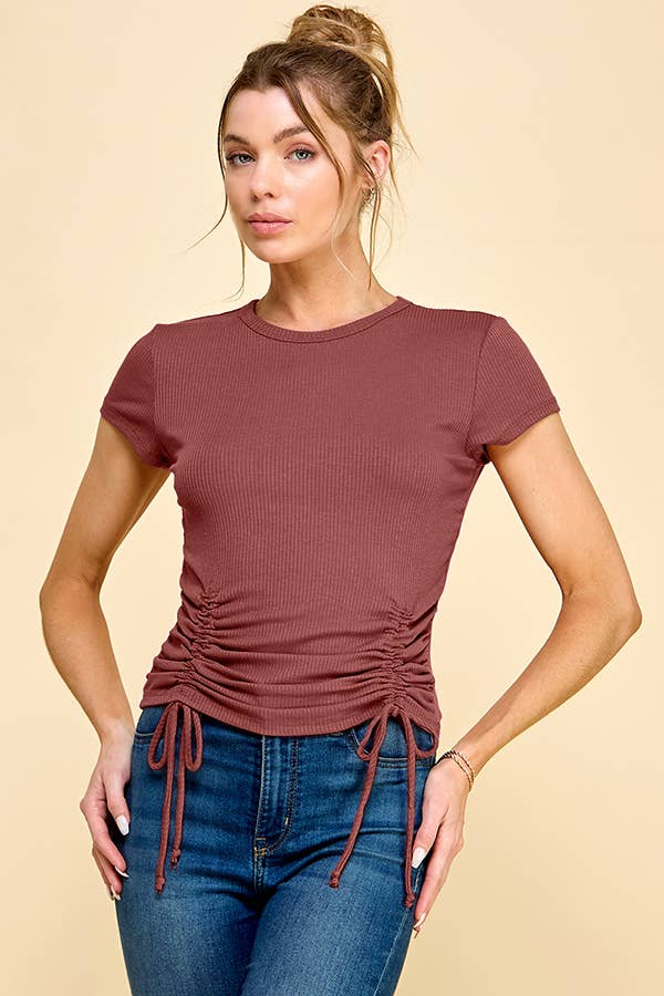 RT40290CA - CREW NECK RUCHED BOTTOM TOP - Rise and Redemption