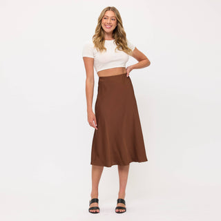 Satin Midi Slip Skirt with Waistband - Rise and Redemption