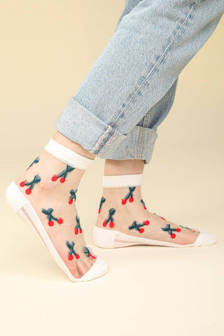 SC10033A - Cherry Embroidered Mesh Ankle Socks - Rise and Redemption