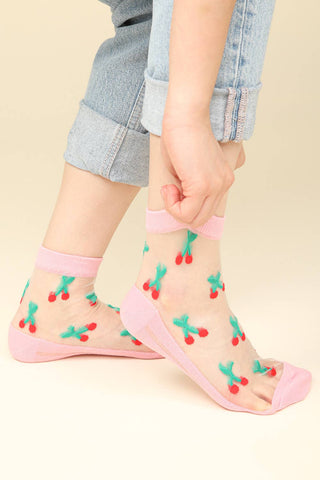 SC10033A - Cherry Embroidered Mesh Ankle Socks - Rise and Redemption