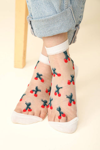 SC10033A - Cherry Embroidered Mesh Ankle Socks - Rise and Redemption