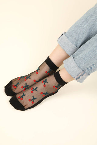 SC10033A - Cherry Embroidered Mesh Ankle Socks - Rise and Redemption