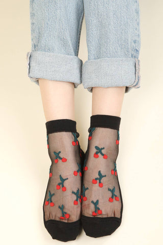 SC10033A - Cherry Embroidered Mesh Ankle Socks - Rise and Redemption