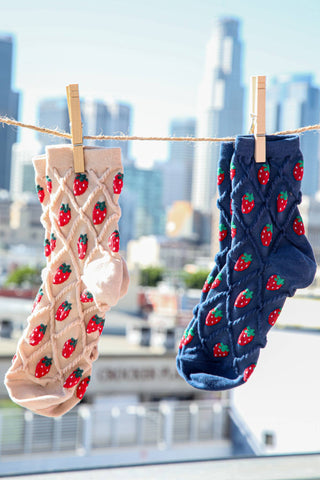 SC10040C - Strawberry Printed Textured Crew Socks - Rise and Redemption