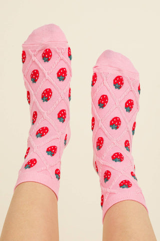 SC10040C - Strawberry Printed Textured Crew Socks - Rise and Redemption