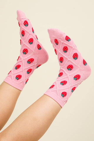 SC10040C - Strawberry Printed Textured Crew Socks - Rise and Redemption