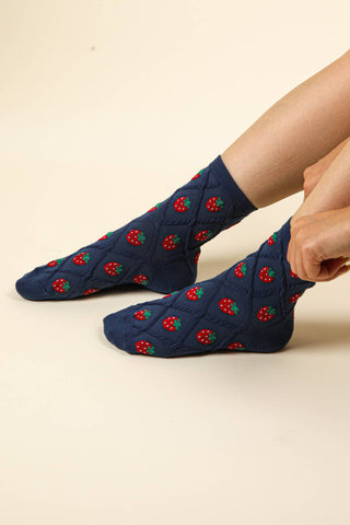 SC10040C - Strawberry Printed Textured Crew Socks - Rise and Redemption