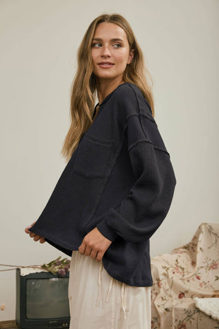 Selena Split Neck Drop Shoulder Knit - Rise and Redemption