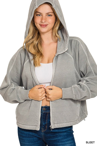 Sleet Mineral Washed zip up Fleece Hoodie - Rise and Redemption