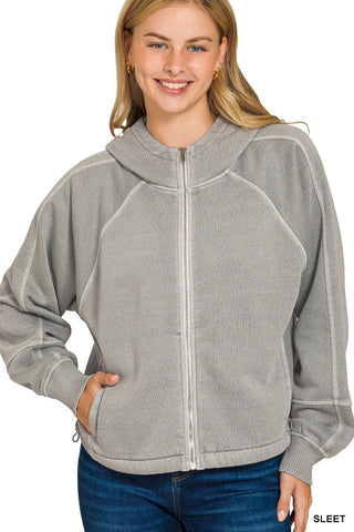Sleet Mineral Washed zip up Fleece Hoodie - Rise and Redemption