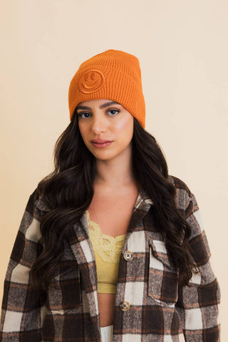 Smiley Embroidered Ribbed Knit Beanie - Rise and Redemption