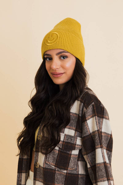 Smiley Embroidered Ribbed Knit Beanie - Rise and Redemption