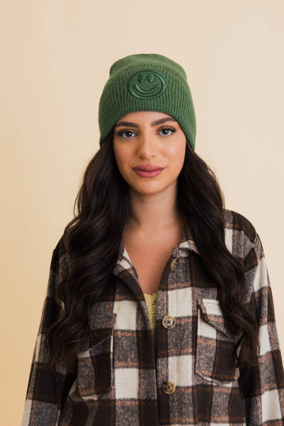 Smiley Embroidered Ribbed Knit Beanie - Rise and Redemption