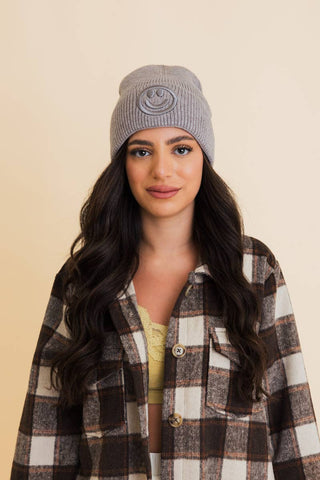 Smiley Embroidered Ribbed Knit Beanie - Rise and Redemption