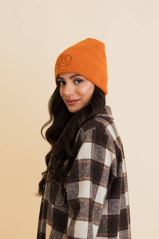 Smiley Embroidered Ribbed Knit Beanie - Rise and Redemption