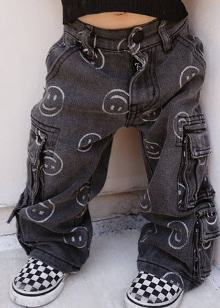 Smiley Face Baggy Jeans Black - Rise and Redemption
