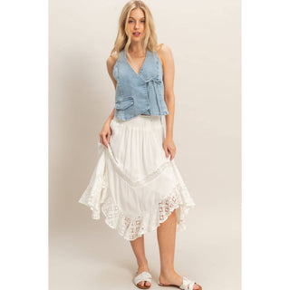 Smocked Waist Lace Hem Skirt - Rise and Redemption