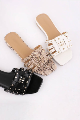 Stacy square toe studded slides - Rise and Redemption
