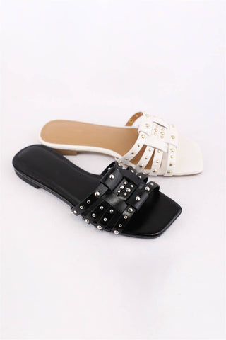 Stacy square toe studded slides - Rise and Redemption