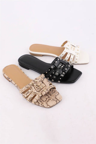 Stacy square toe studded slides - Rise and Redemption