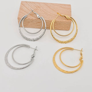 Stainless Steel Double Loop Design Gold Plated Hoop Earrings - Rise and Redemption