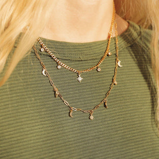 Stainless Steel Moon & Compass Star Charm Necklace - Rise and Redemption