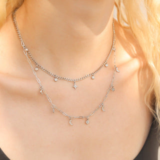 Stainless Steel Moon & Compass Star Charm Necklace - Rise and Redemption