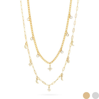 Stainless Steel Moon & Compass Star Charm Necklace - Rise and Redemption