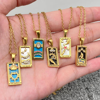 Star Moon Tarot 18K Gold Plated Steel Necklace - Rise and Redemption