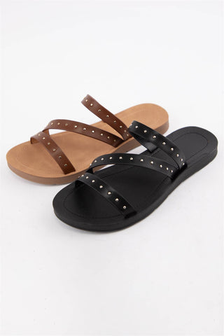 Stella Studded Strappy Flat Slide Sandal - Rise and Redemption