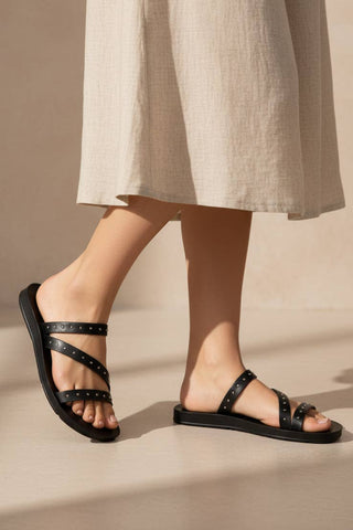 Stella Studded Strappy Flat Slide Sandal - Rise and Redemption